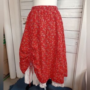 Byer Boho Prairie 70s Red Floral Size 7 Maxi Skirt with Full Ruffled Petticoat